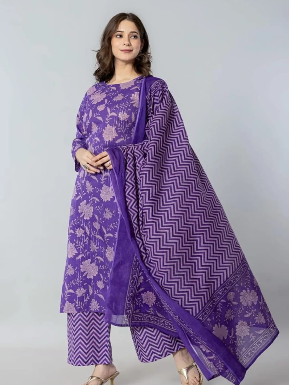 Contemporary Floral Kurta with Zig-Zag Palazzo Set